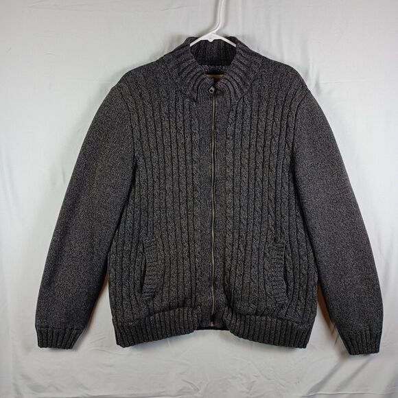 Boston Traders Cardigan Sweater Sherpa Lined Men Extra Large Gray Full Zip - Picture 1 of 9